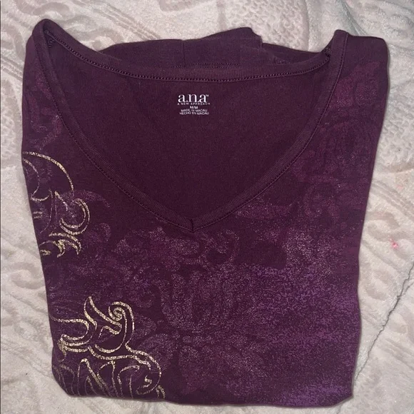 a.n.a Deep Purple V-Neck Top with Gold Accents - Picture 2 of 5